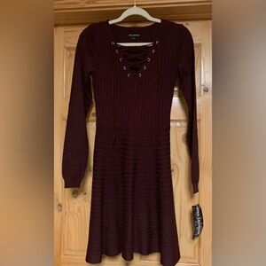 Nina Leonard Burgundy Midi Dress